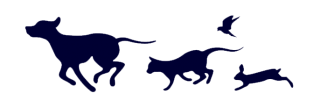 A silhouette illustration shows a dog, cat, rabbit, and bird.